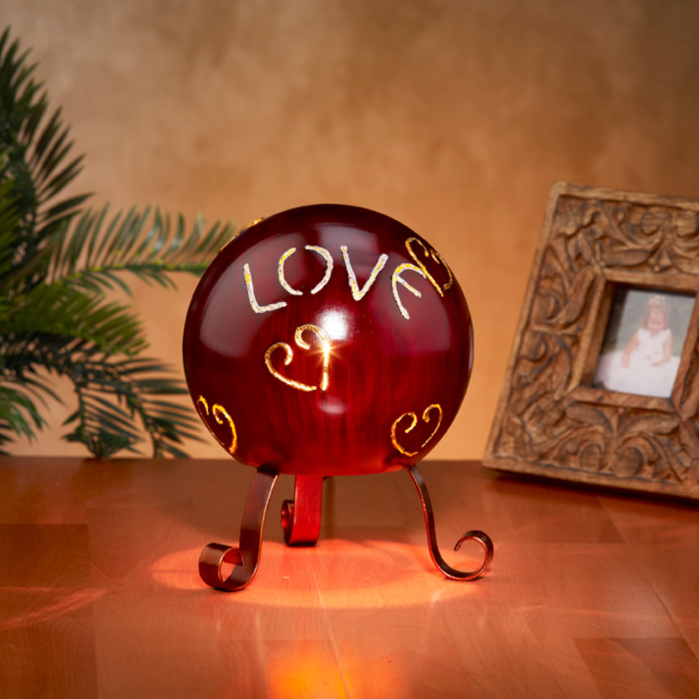 Metal Globe Electric Luminary w/ Sentiments Love - Picture 2 of 2